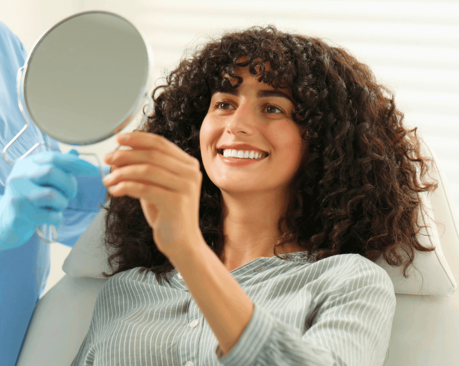 Woman admiring porcelain in the mirror